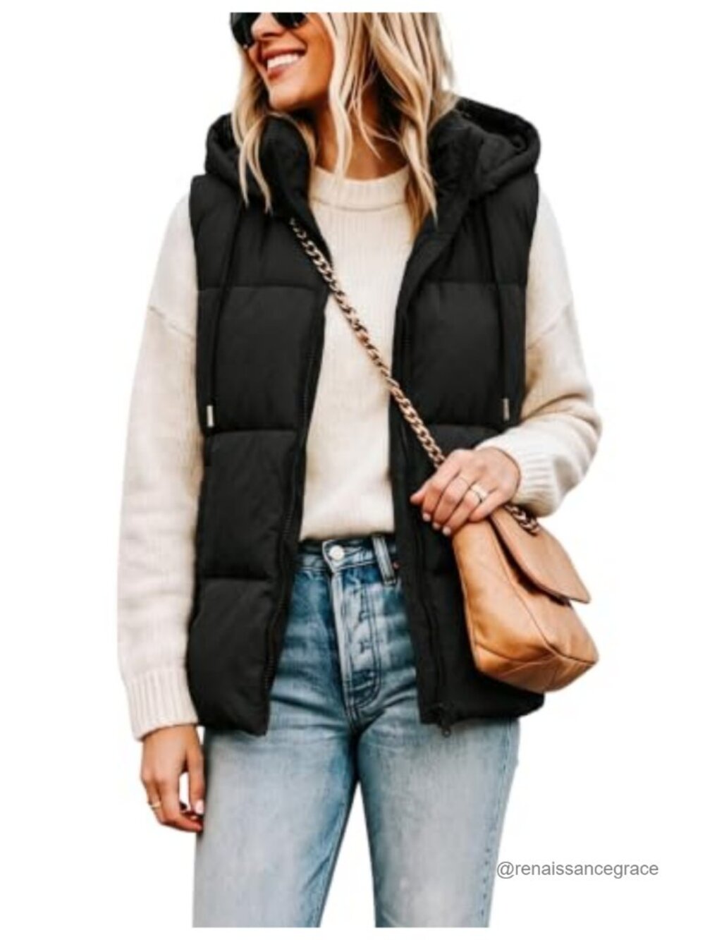 Women's Quilted Puffer Vest Sleeveless Zip Hood Winter Layer Warm